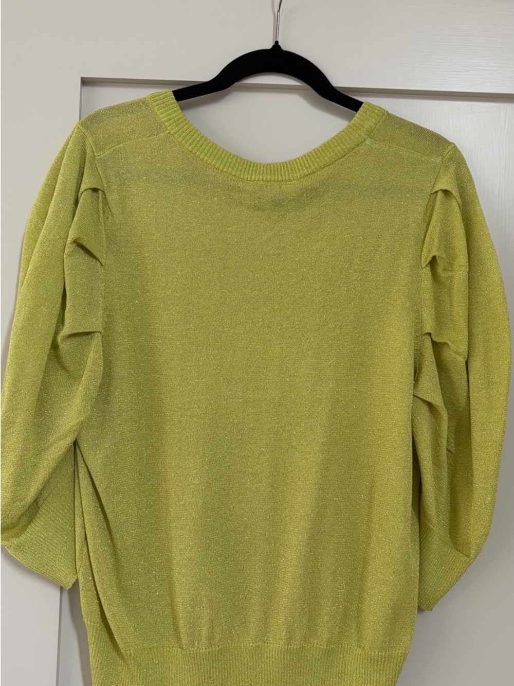 Sparkle Green V-Neck Puff Sleeve Sweater - Picture 6 of 7